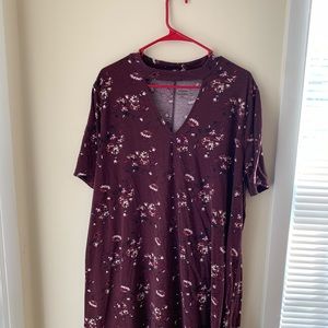 Burgundy Floral Midlength Dress
